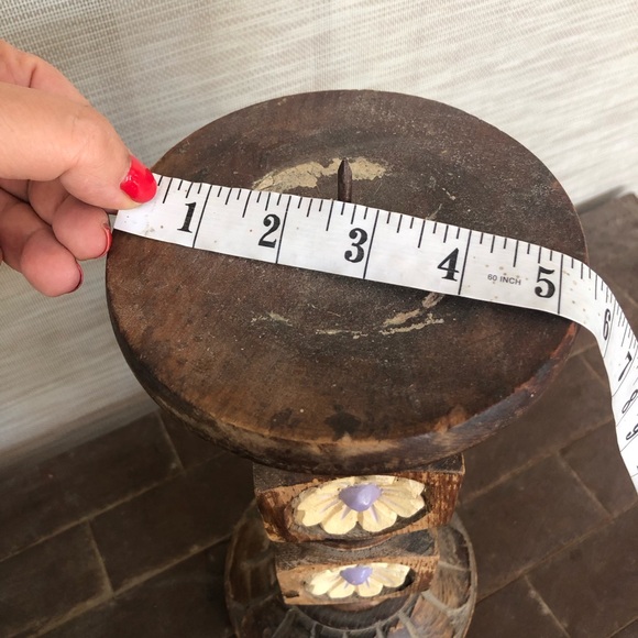Vintage Carved Wood Floral Distressed Rustic Boho Candle Holder - Picture 8 of 9